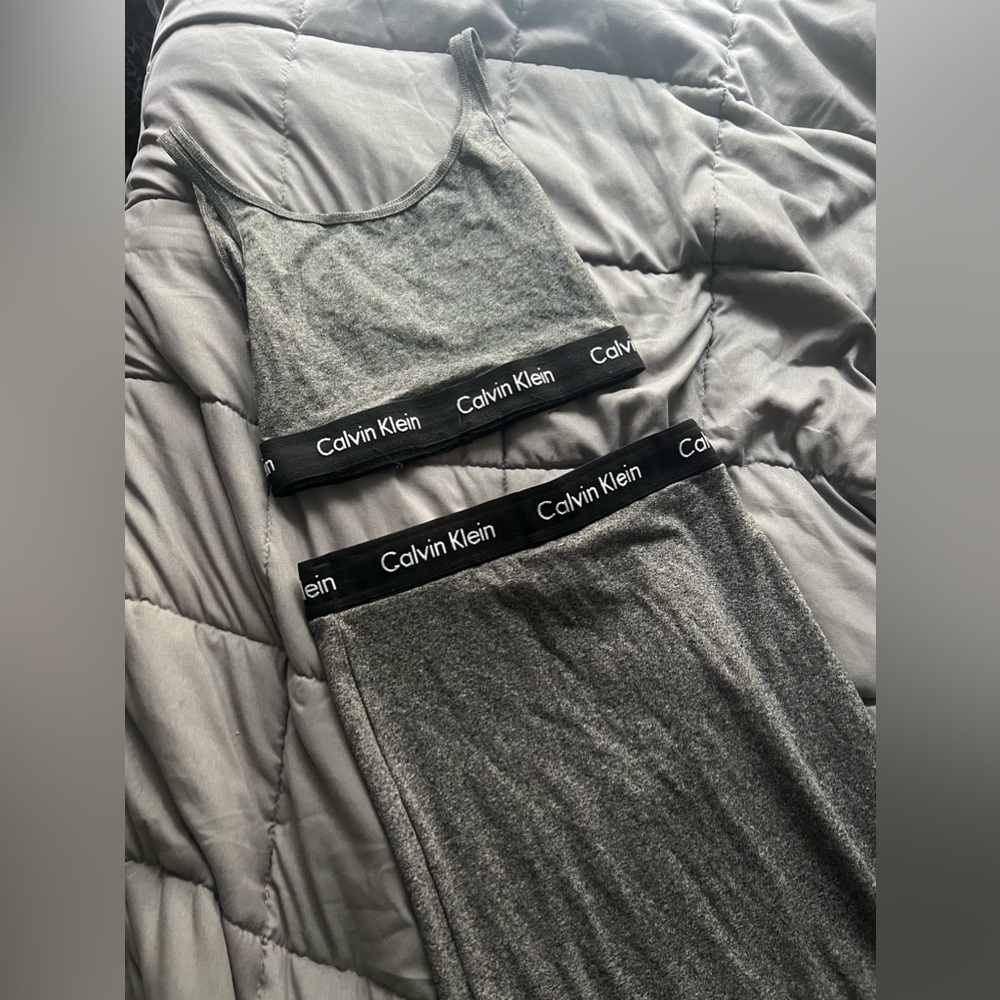 calvin klein two piece pencil skirt crop set dark gray